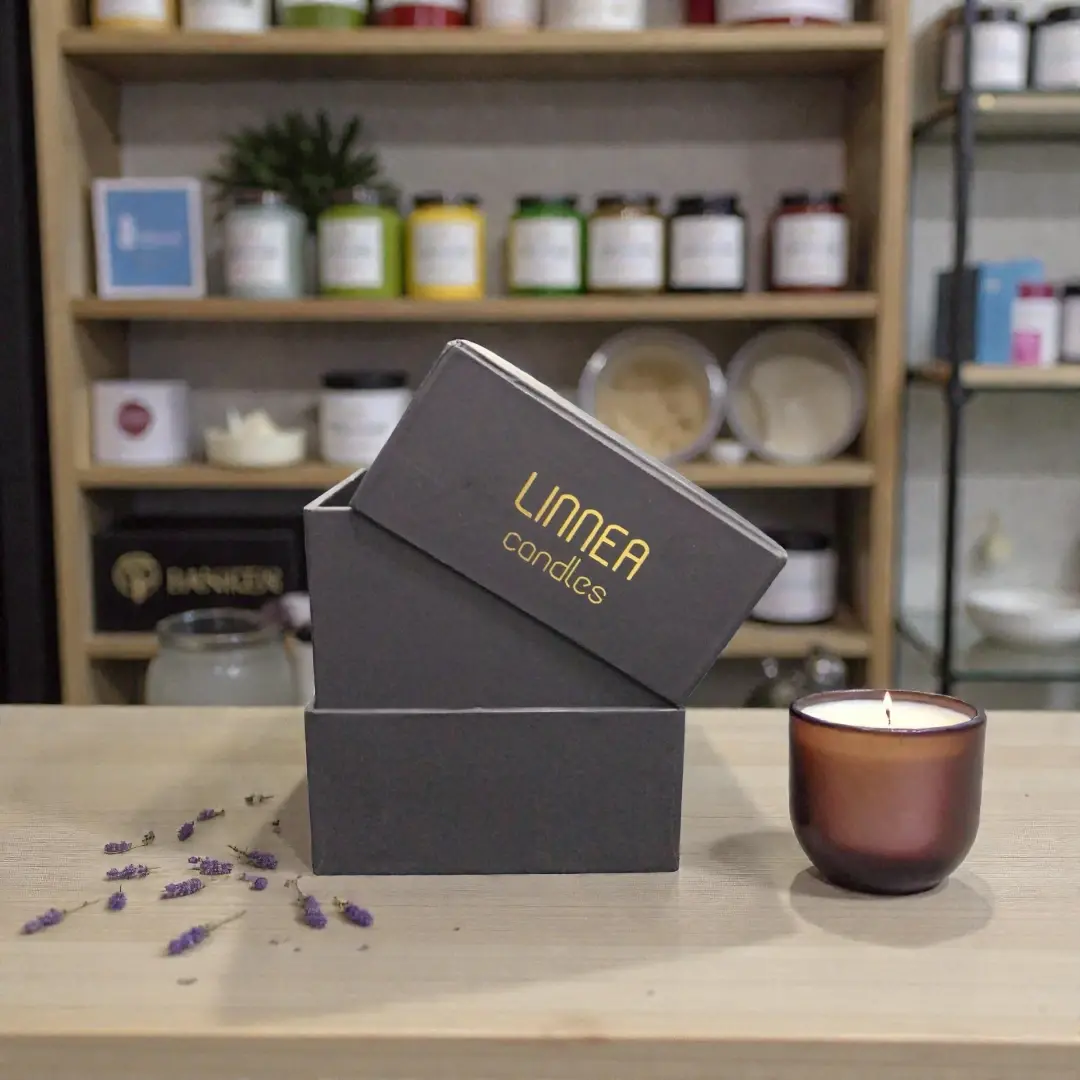 two piece, rigid shoulder box, candle box